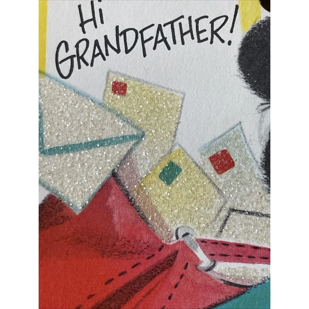 Vintage Anthropomorphic Bear Glitter Father's Day Grandfather Card Buzza Cardozo